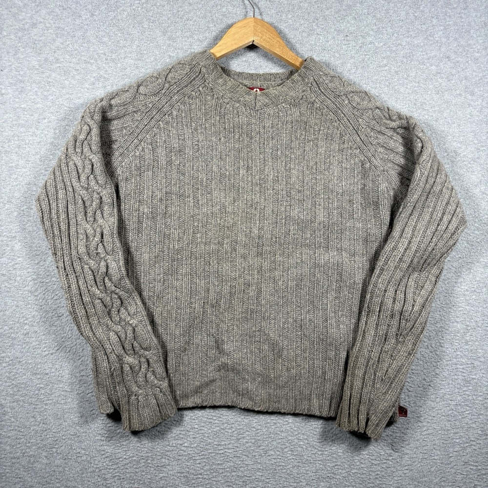 VTG Guess Jeans Wool Cable Knit Sweater Mens L Heavyweight Chunky Grey Hong Kong